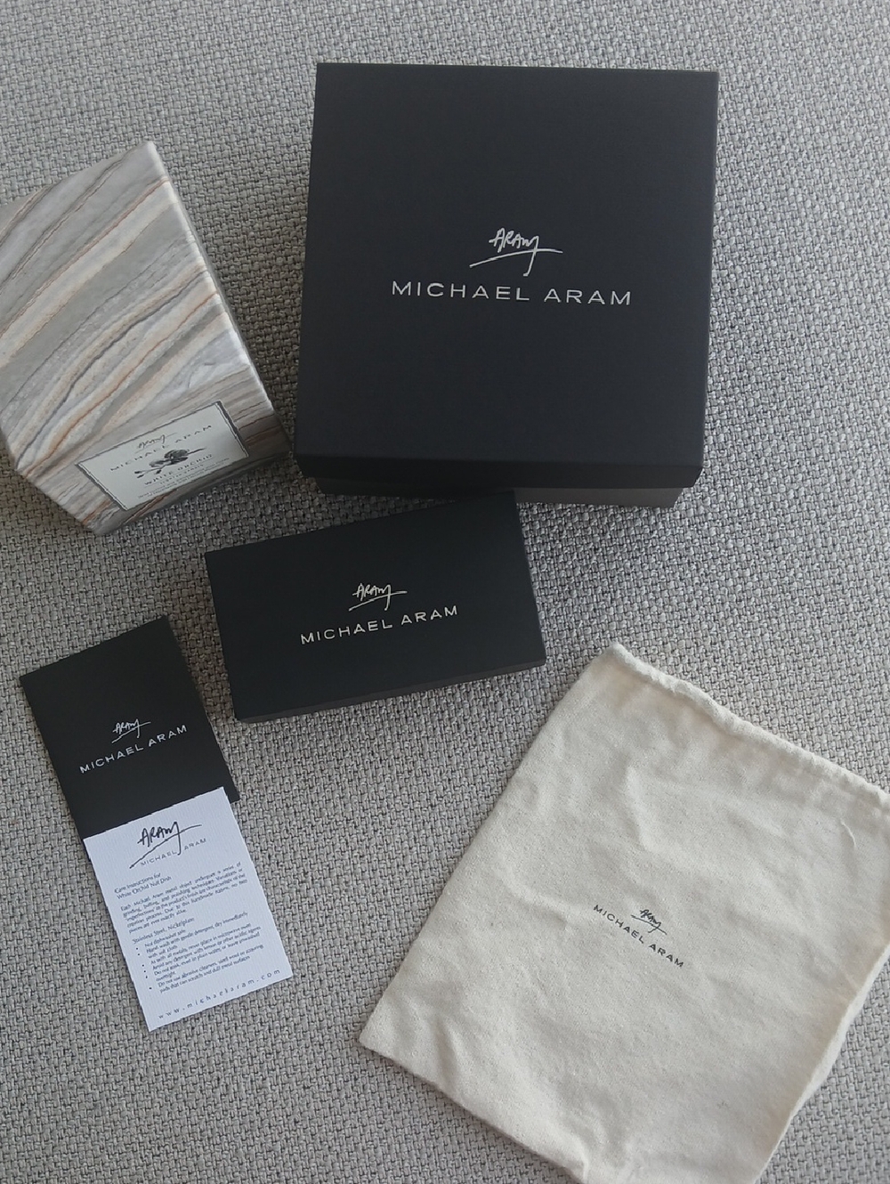 Michael Aram Black Gift Box with Cream Fabric Pouch